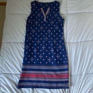 Talbots petite large blue print knit dress